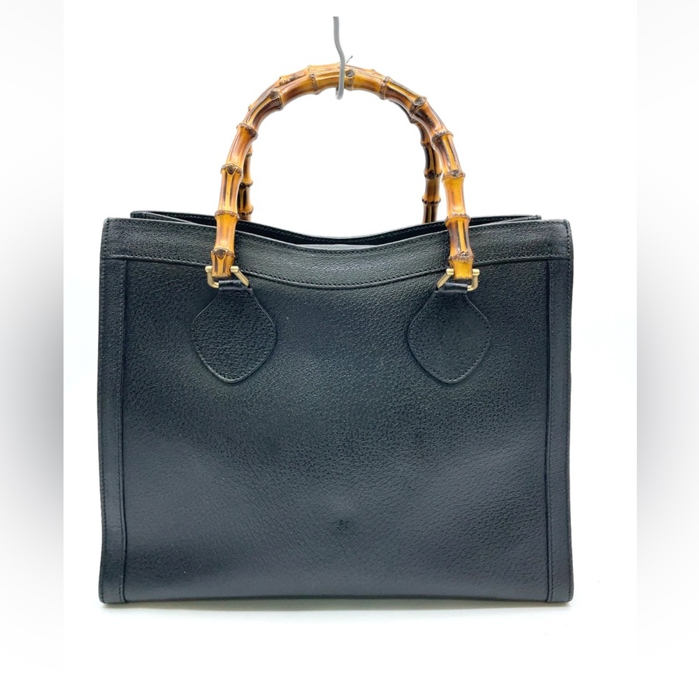Gucci Diana Vintage Black Pebbled Leather Bamboo Handle Tote Bag | Italy - Picture 2 of 11